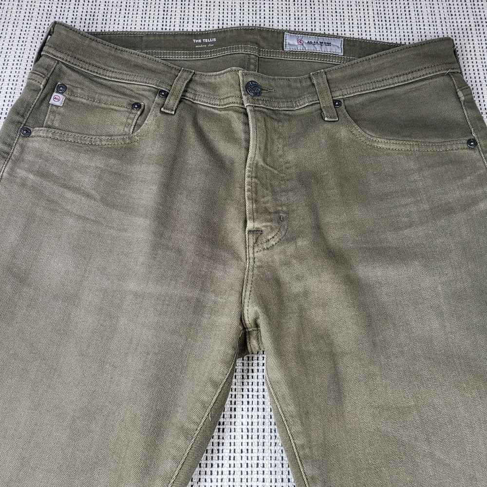 AG Adriano Goldschmied The Tellis Jeans Mens 34x29‎ Green Slim Straight Stretch